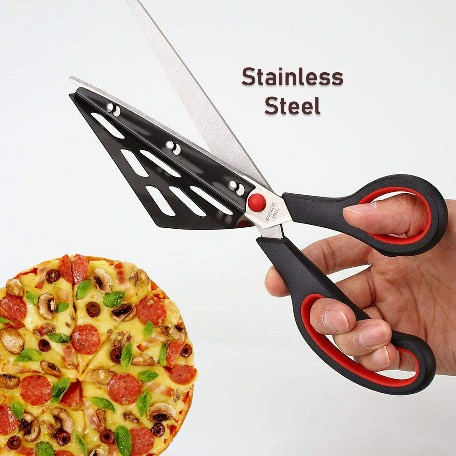 Stainless Steel Pizza Cutter Scissors Plastic Handle With Removable Spatula Stainless Steel Pizza Cutter Scissors Plastic Handle With Removable Spatula